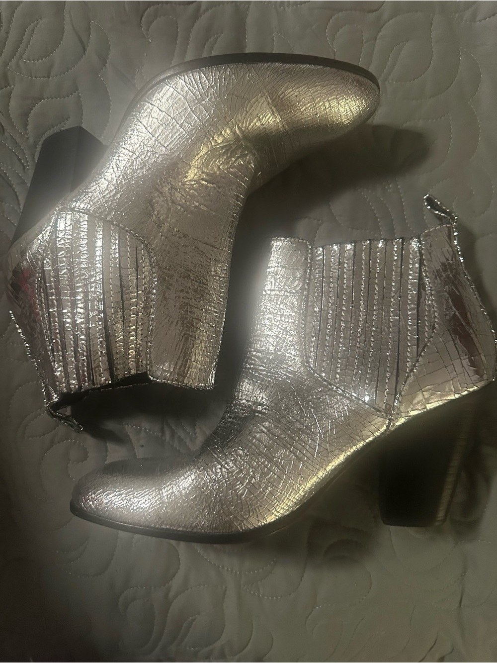 Zadig & Voltaire Metallic Silver Croc-Textured Chelsea Ankle Boots